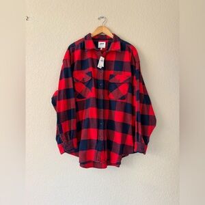 NWT! Aerie Heavyweight Red & Navy Plaid Flannel shirt, sz XL